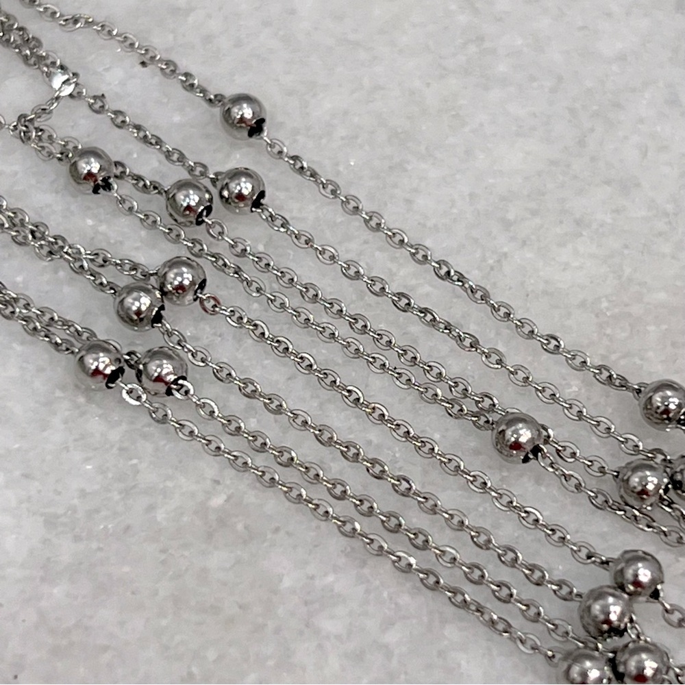 Silver Multi-Strand Station Toggle Clasp Necklace - image 3